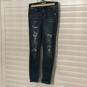Classic Distressed Skinny Jeans in Dark Blue